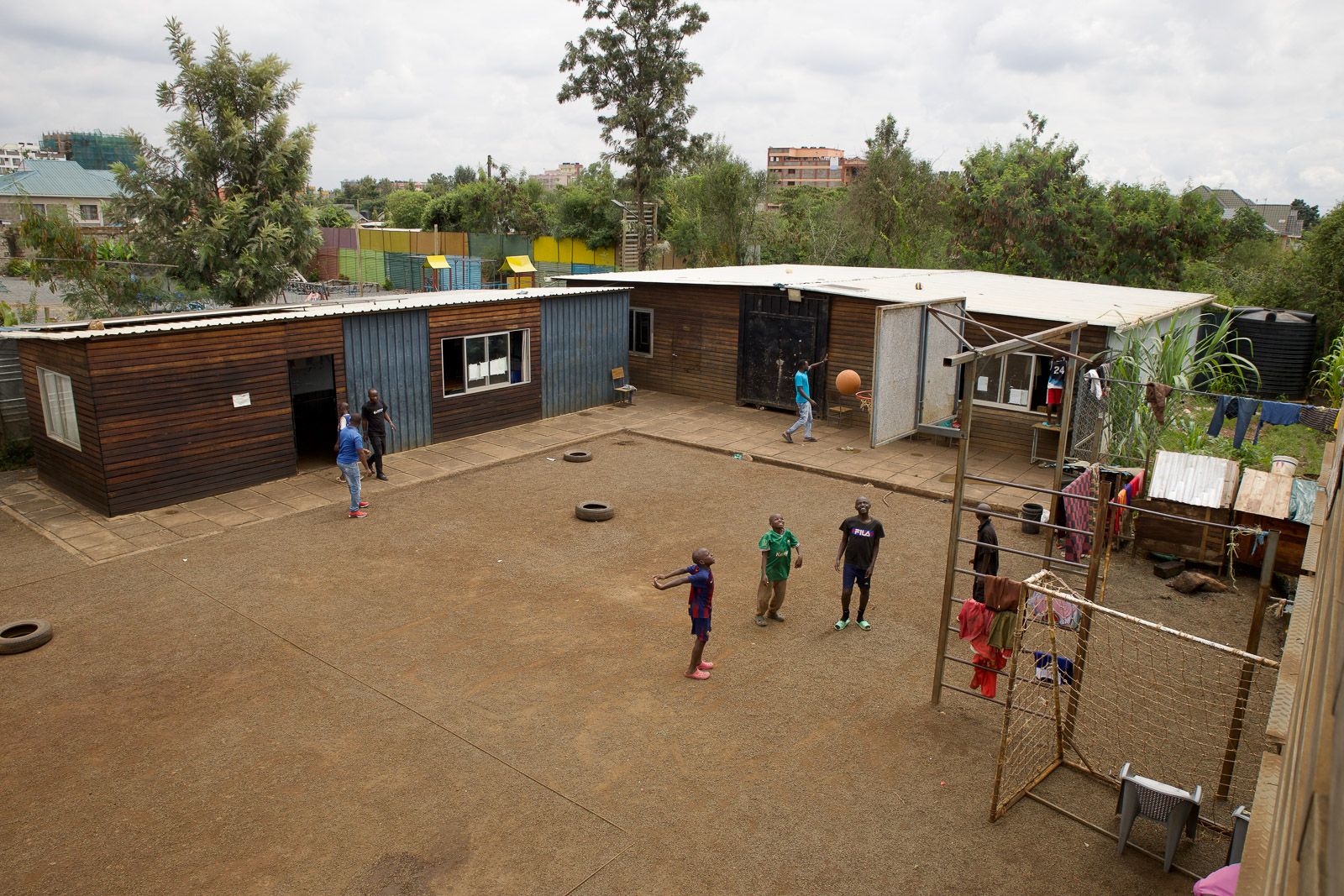 Boys playing in the courtyard at the Embrace Nairobi Centre